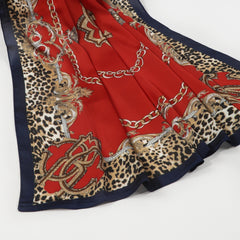 Leopard Edge Square Scarf Chain Printed Headscarf Silk Feeling