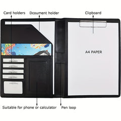 PU Leather Portfolio Folder w/ Clipboard Clip Padfolio - Business Interview Resu