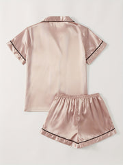 Satin Pajamas Set Short Sleeve Top & Shorts