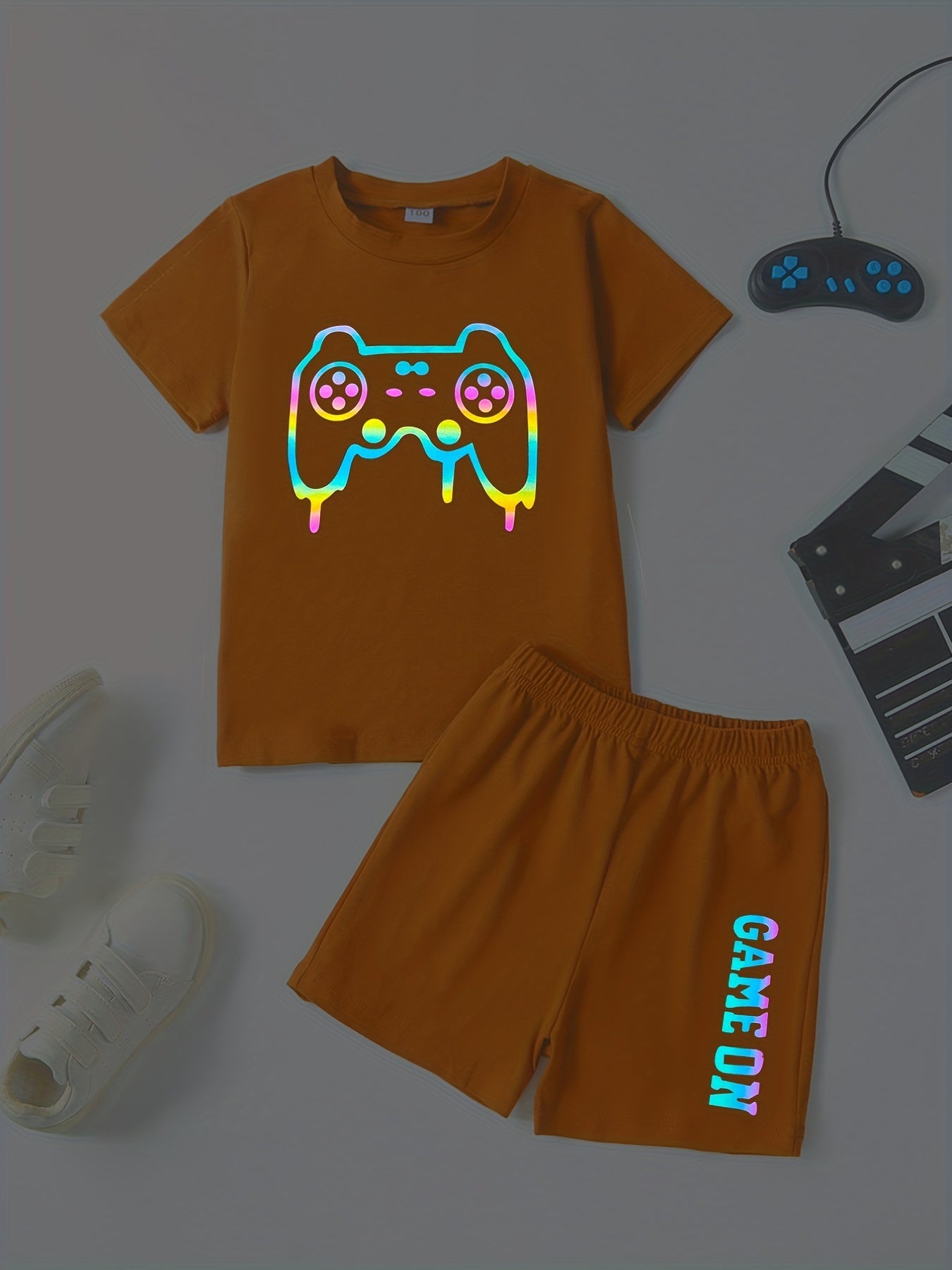 Boys Reflective Game Console Outfit Short Sleeves T shirt & Shorts