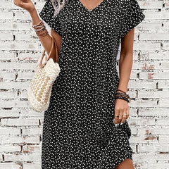 Heart Print Confetti Dress Casual V Neck Short Sleeve