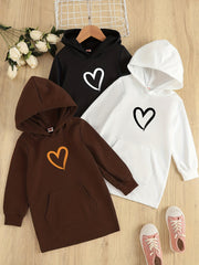 Heart Graphic Hooded Sweatshirt Dress For Girls