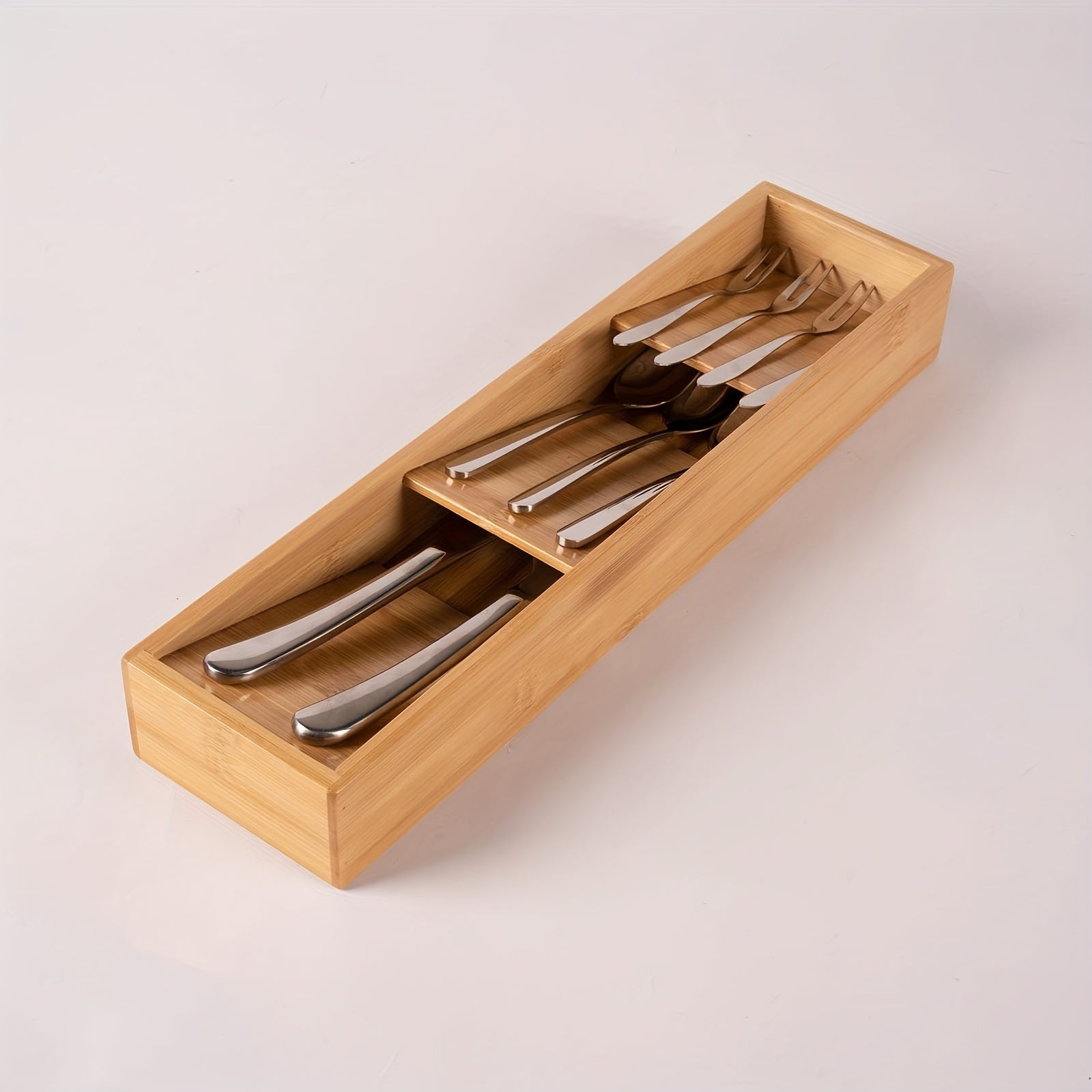 Bamboo Drawer Divider Organizer Cutlery Tray Kitchen Utensil Holder