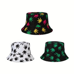 Leaf Print Casual Bucket Hat Unisex Foldable Couple Basin Hats