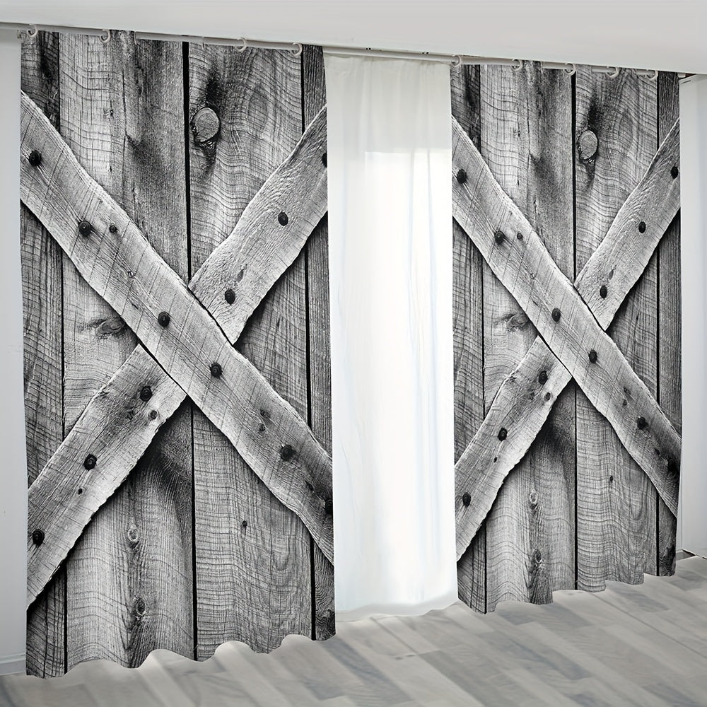 2pcs 3D Wooden Door Polyester Fabric for Home Decor