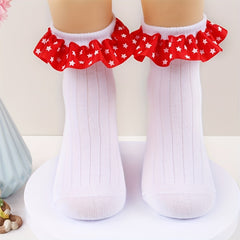 2 Pairs Kids Combed Cotton Star Lace Socks