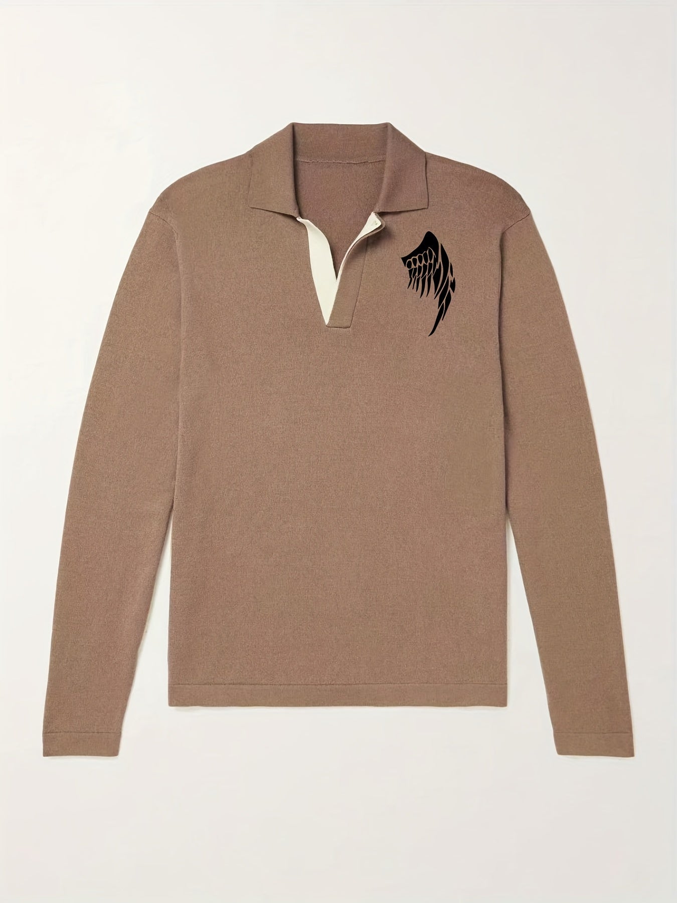 Men's Wing Pattern Knit Polo Shirt Stretch V Neck Sweater