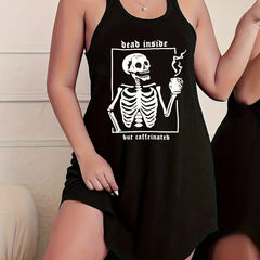 Halloween Skull & Coffee Print Lounge Dress