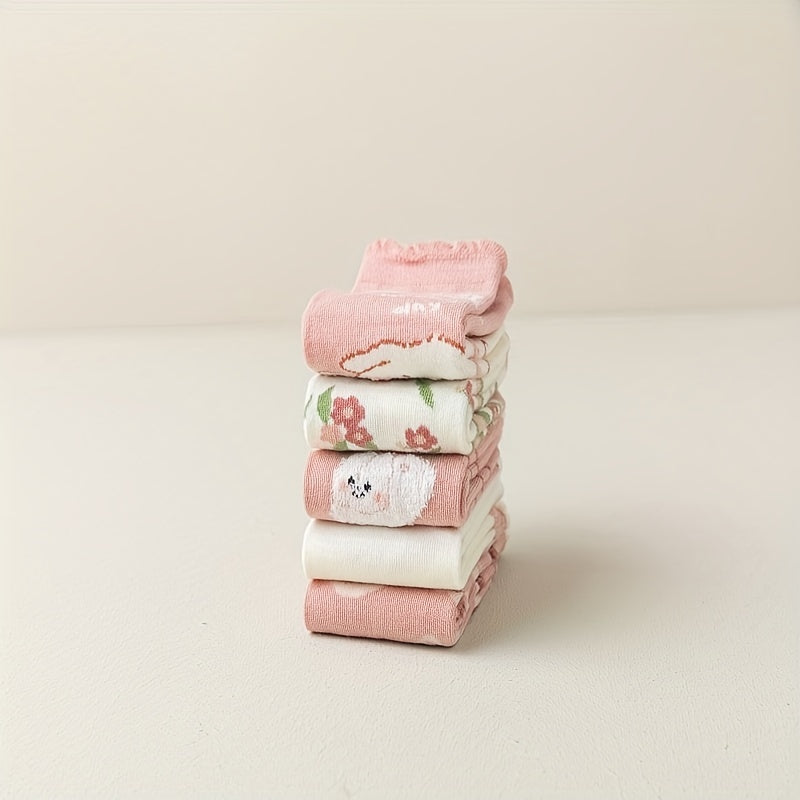 5 Pairs Girls Kids Socks Elastic Comfy Warm Socks For Autumn Winter