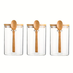 3 Pack 18oz Round Glass Jar High Borosilicate Glass Sealed Jar With Spoon