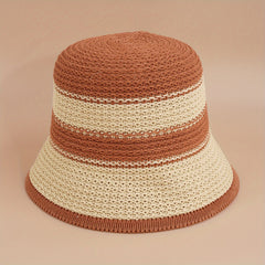 Wide Stripe Knitted Bucket Hat Casual Block Sunscreen Cloche Hats