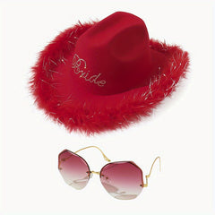 2pc Y2K Cowgirl Jazz Fedora Cap & Sunglasses Set, Musical Feather Hat