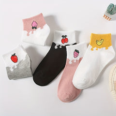 5 Pairs Cartoon Fruit Print Socks Ribbed Short Stockings