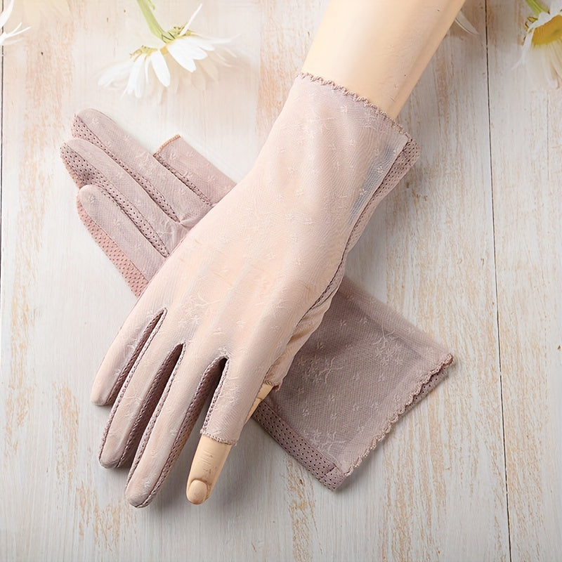 Lace Fingerless Gloves Elastic Thin Breathable Driving Riding Gloves