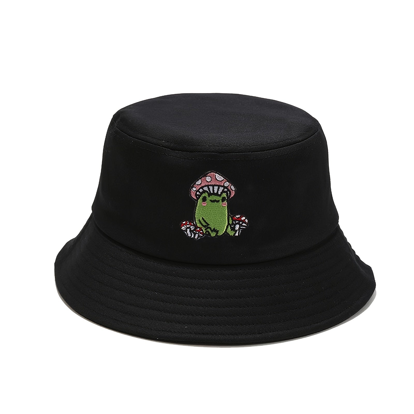 Frog Embroidery Bucket Hat Casual Fisherman Cap Unisex Sunscreen Basin Hats