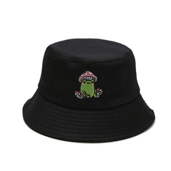 Frog Embroidery Bucket Hat Casual Fisherman Cap Unisex Sunscreen Basin Hats