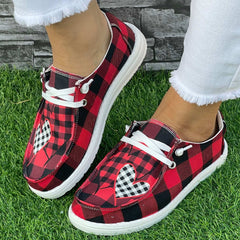 Love Red Grid Boat Shoes Women's Versatile Shallow Mouth Casual Sneakers