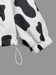 Cow Print Zip Up Hooded Jacket Y2K Coat