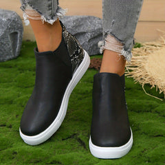 Women's Snakeskin Pattern Slip-On Ankle Boots Walking Shoes