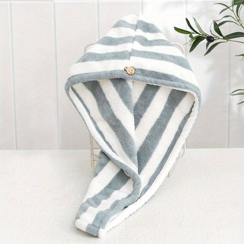 Microfiber Hair Towel Soft Drying Cap Striped Absorbent Quick Wrap Long Hair