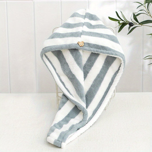 Microfiber Hair Towel Soft Drying Cap Striped Absorbent Quick Wrap Long Hair