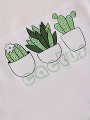 Cactus Print Pajama Set Crew Neck Cami Top & Shorts