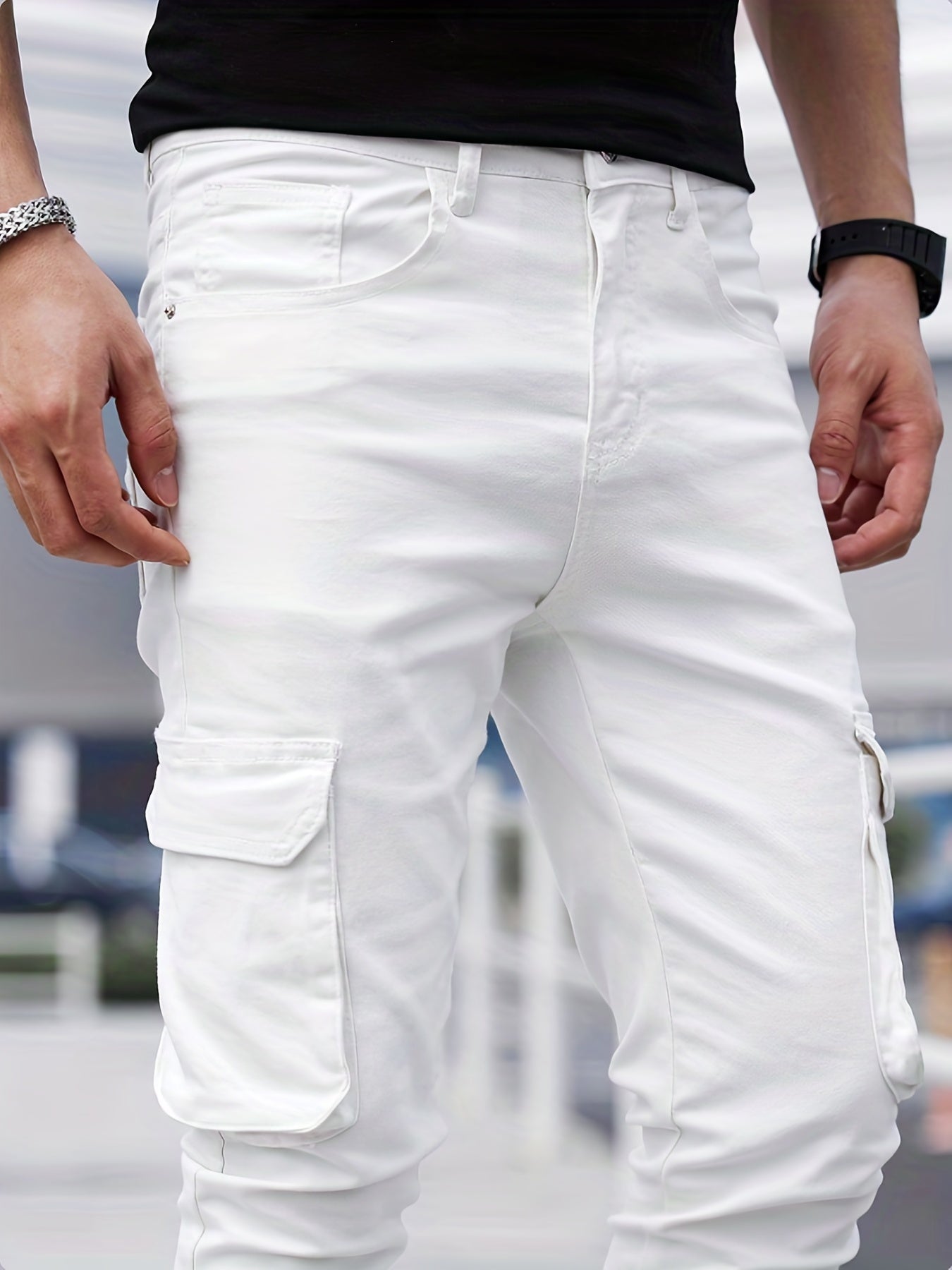 Men's Slim Fit Flap Pocket Jeans Casual Street Style Denim Pants