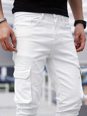 Men's Slim Fit Flap Pocket Jeans Casual Street Style Denim Pants