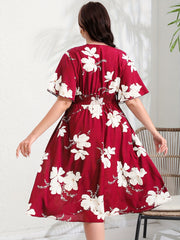 Women's Plus Floral Print Short Sleeve Midi Dress