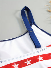 Flag Print Tank Top & Shorts Swimsuit Set