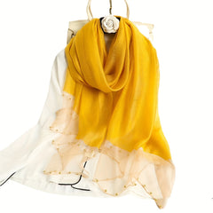 Beads Decor Thin Scarf Silk Women Shawl Mesh Stitching Warm Wrap