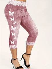 Butterfly Print Skinny Capris Leggings for Women