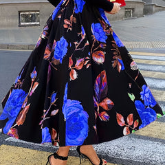 Floral Print High Rise A Line Maxi Skirt