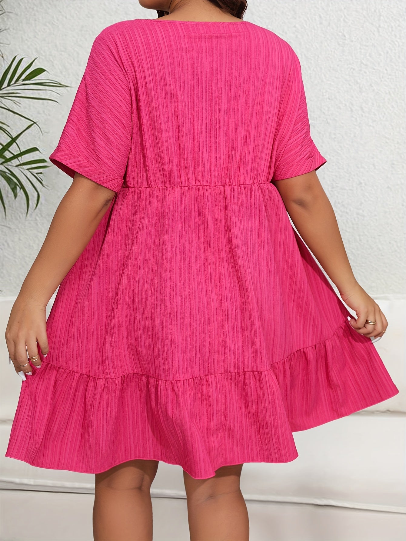 Polka Dot Ruffle Trim V Neck Smock Dress