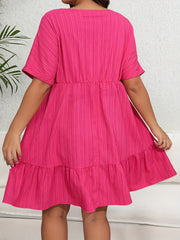 Polka Dot Ruffle Trim V Neck Smock Dress