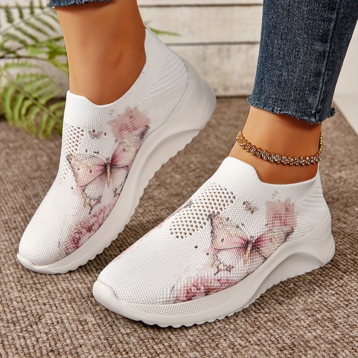 Women's Butterfly Pattern Hollow Out Mesh Sneakers Lightweight Running Shoes