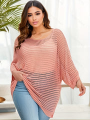 Casual Sweater Eyelet Embroidered Bat Sleeve