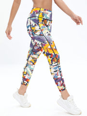 Printed High Waist Yoga Pants with Side Pocket