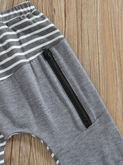 Boys Striped Zip Up Long Pants for Spring and Autumn