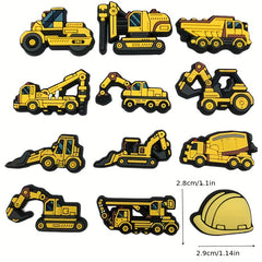 12pcs Cartoon Digger Shoes Charms Boys Shoes Buckle PVC Soft Rubber