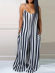Stripe Print Cami Jumpsuit Spaghetti Strap Women's Clothing