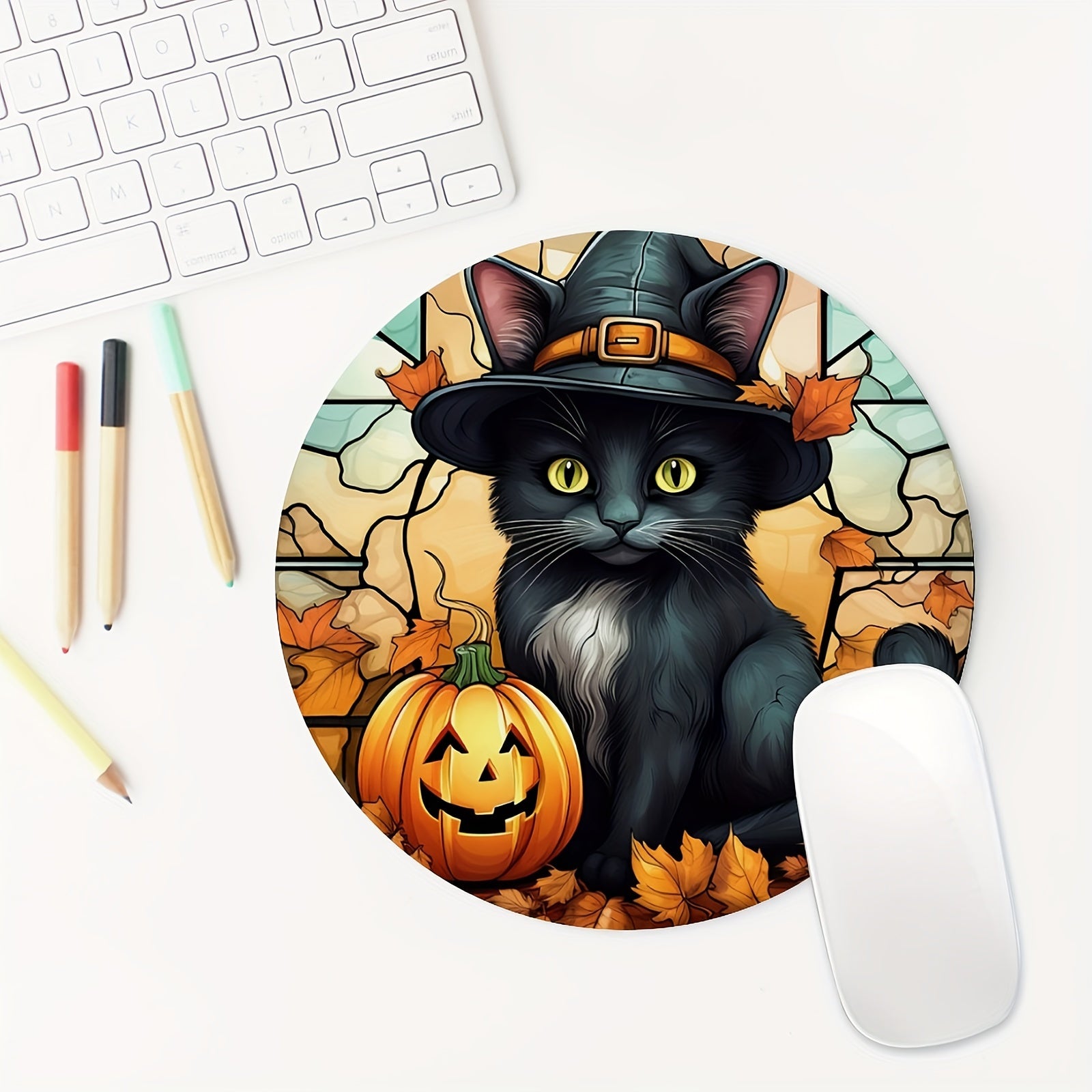Stained Glass Cabin Round Mouse Mat Mouse Pad 7.87x7.87x0.1inch