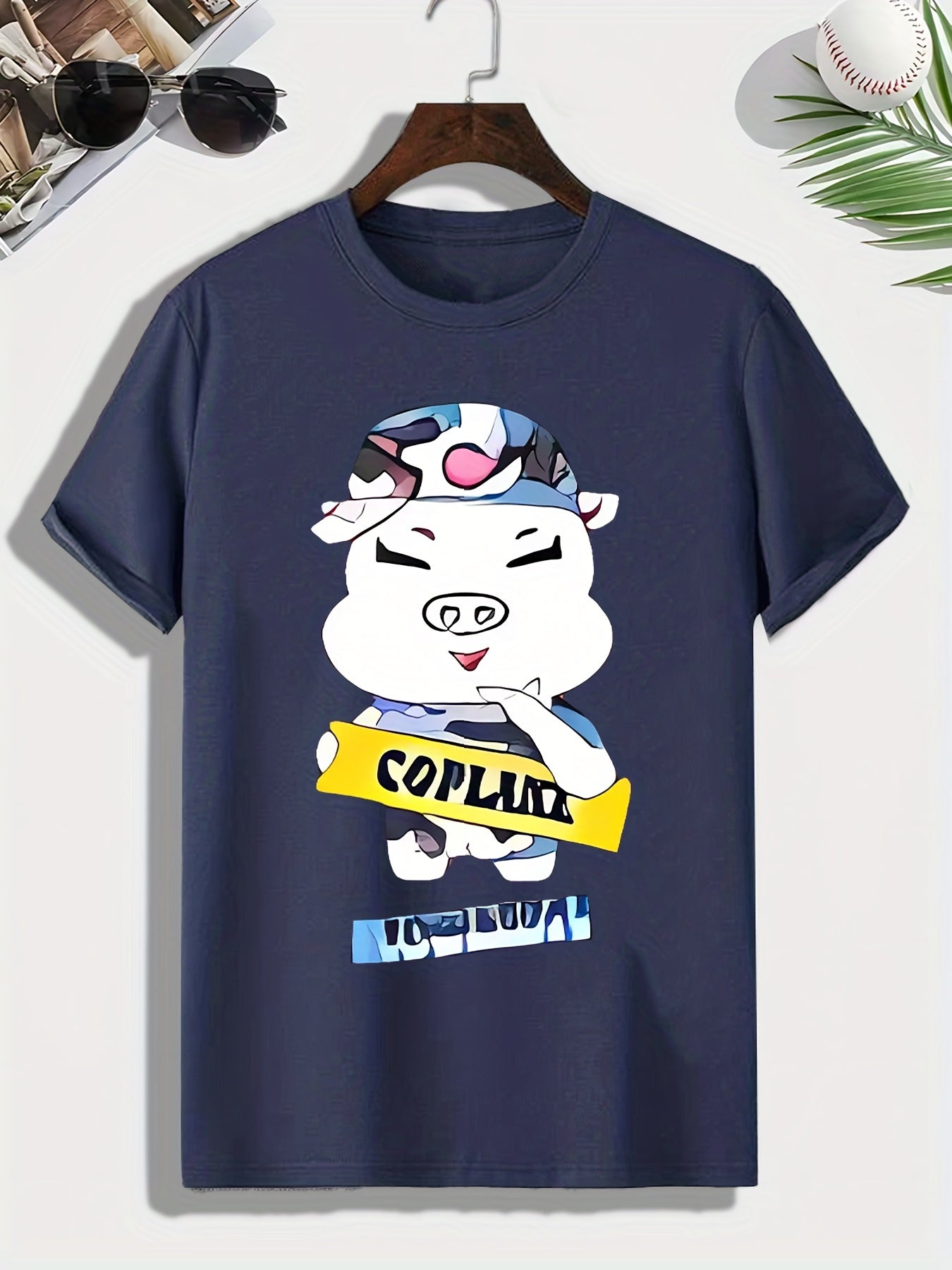 Men's Pig Print T-shirt Active Stretch Tee
