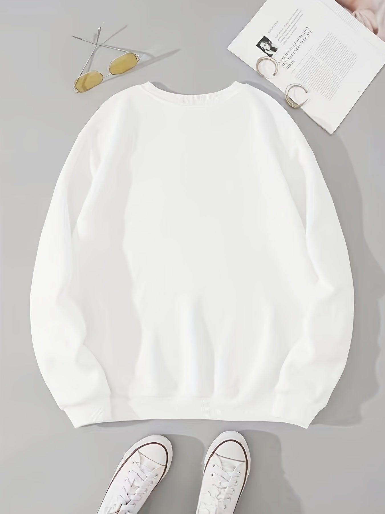 Halloween Ghost Print Crew Neck Sweatshirt for Women
