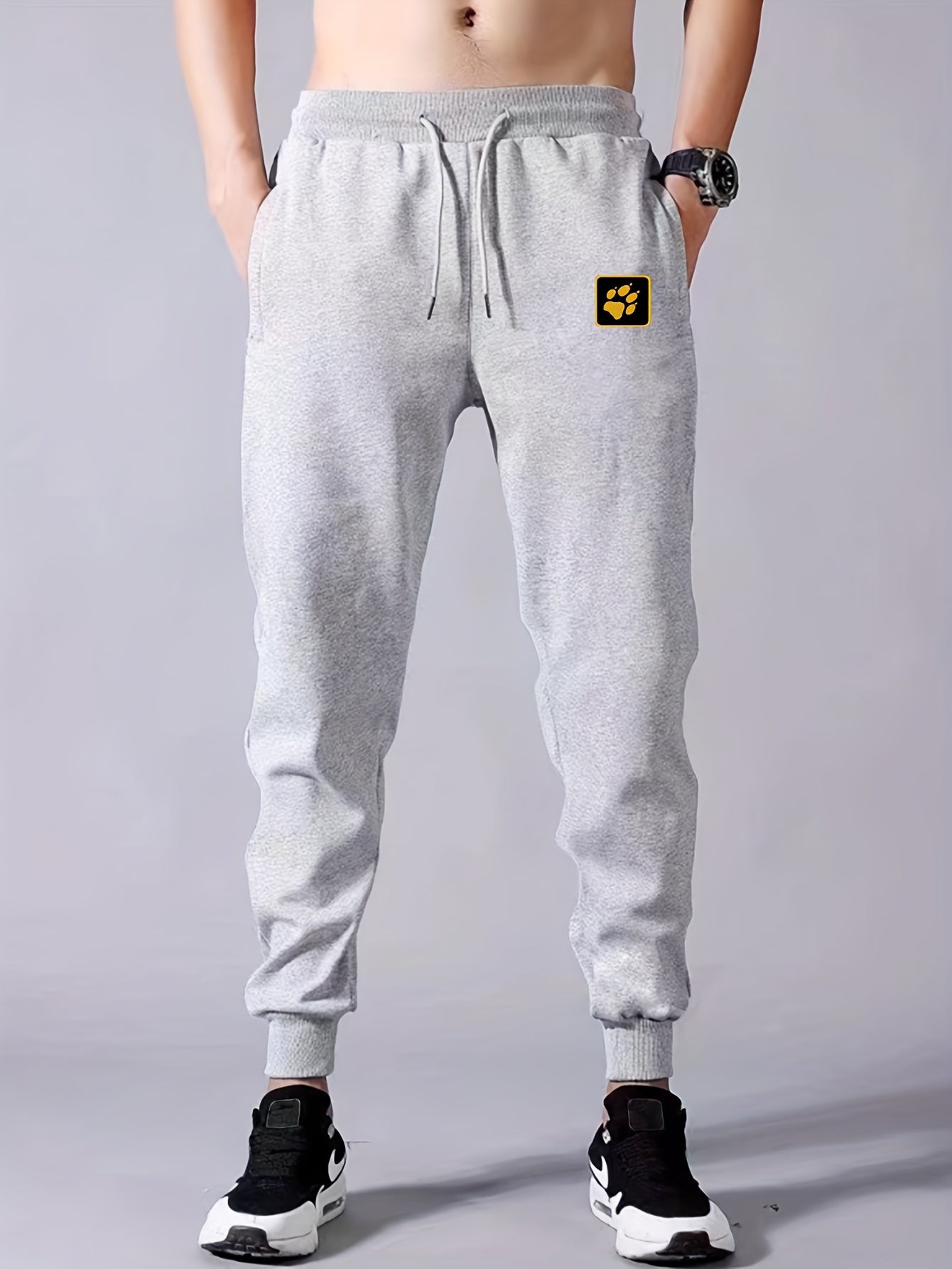Dog Paw Pattern Men's Drawstring Sweatpants Pocket Casual Comfy Jogger Pants