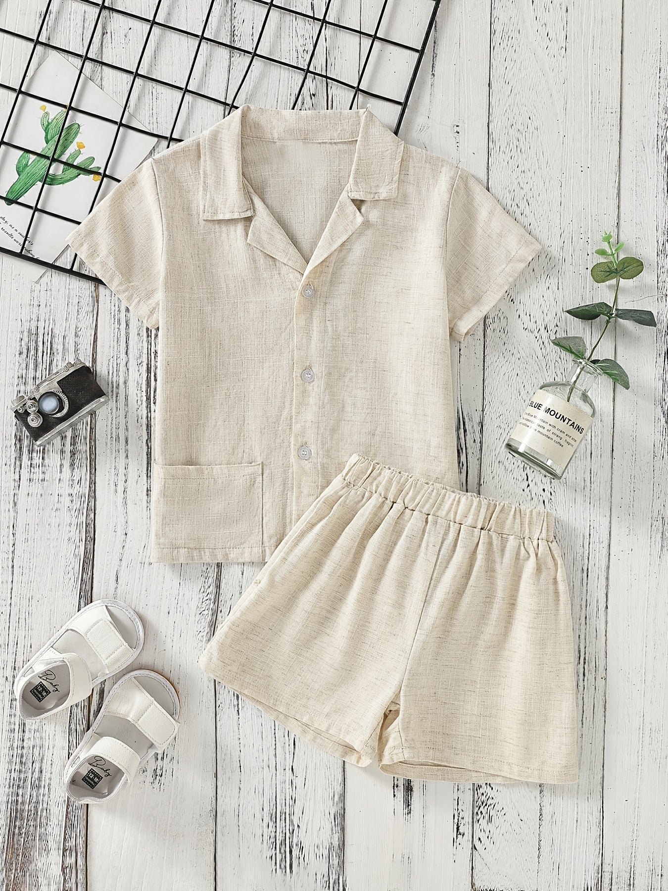 Boys Vintage Button Top & Shorts Set