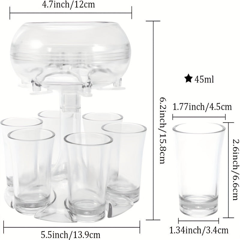 Adjustable Shot Glass Dispenser with 6 Glasses for Fun Drinking Games