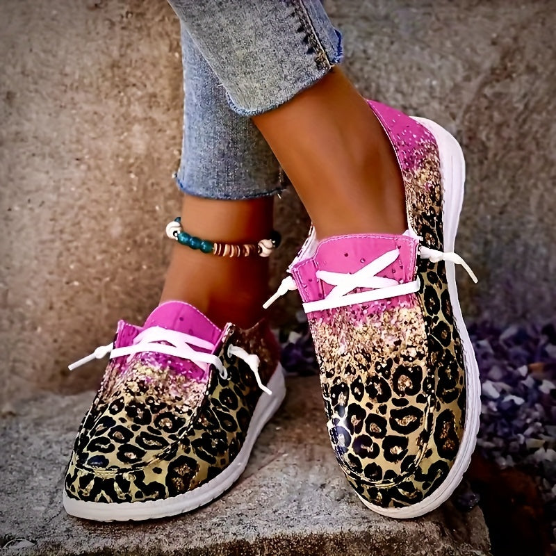 Leopard Print Canvas Slip On Loafers Casual Flat Sneakers