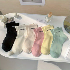 6 Pairs Letter Print Crew Socks for Women