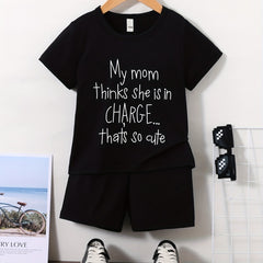 Girls 2 pc Summer Clothes Funny Letter Print Short Sleeve T Shirt Shorts Set